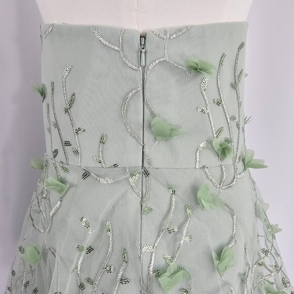 Dessy Collection Strapless Green 3D Embroidered Sequin Tiered Maxi Dress Sz 14R - Picture 9 of 14